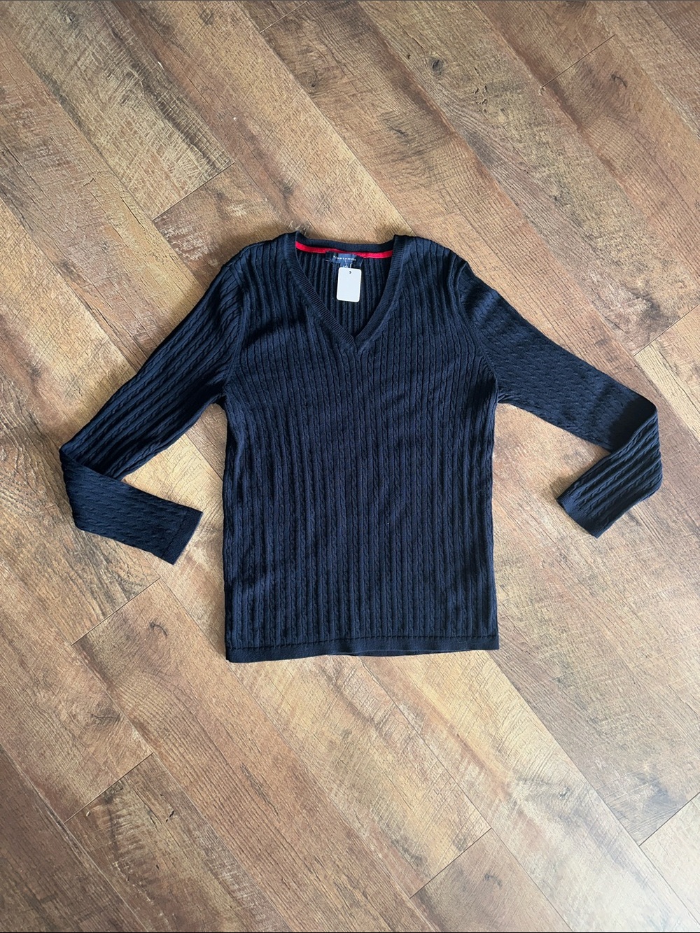 Tommy Hilfiger Navy Blue V-Neck Cable Knit Sweater